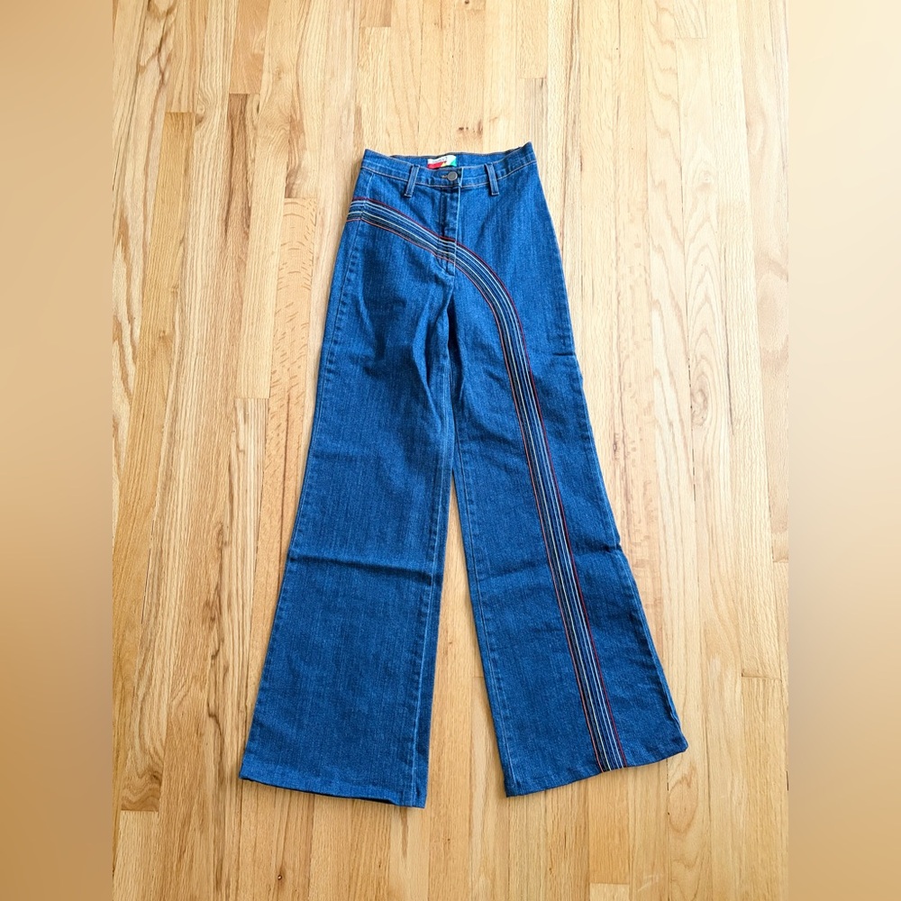 ModCloth Fervour rainbow stripe retro high waisted wide leg jeans 24/0